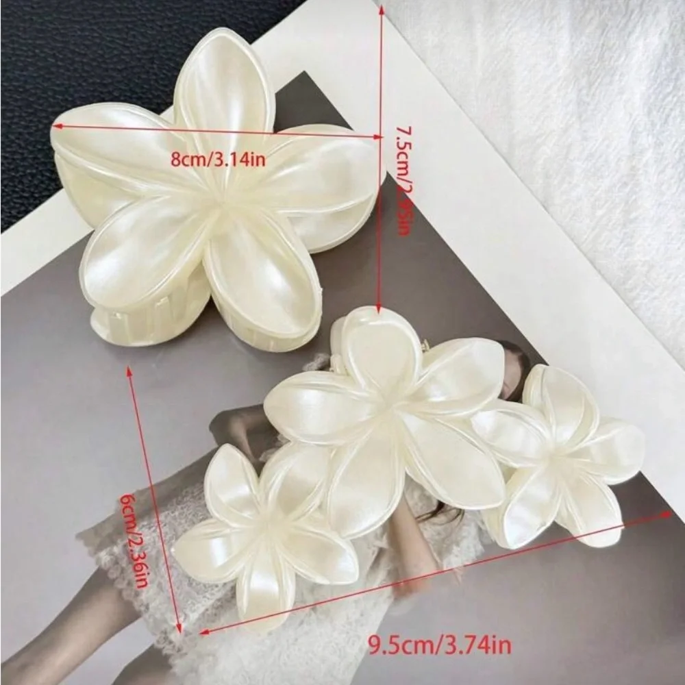 New Ivory Pearl Flower Hair Claw Clip, Large